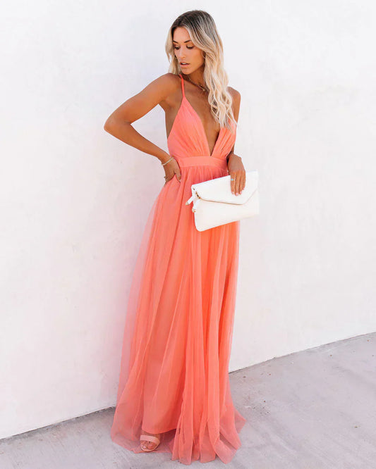 Zaina | Robe Élégante à Bretelles en Orange Soleil pour Femme