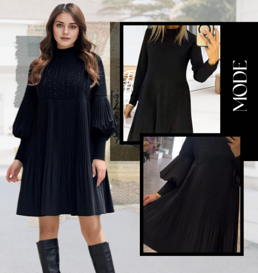 Marlene | Robe grande taille avec col montant et manches bouffantes