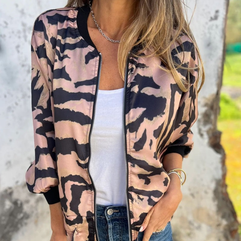 Zelda™ | Giacca Bomber con Zip e Stampa Zebra