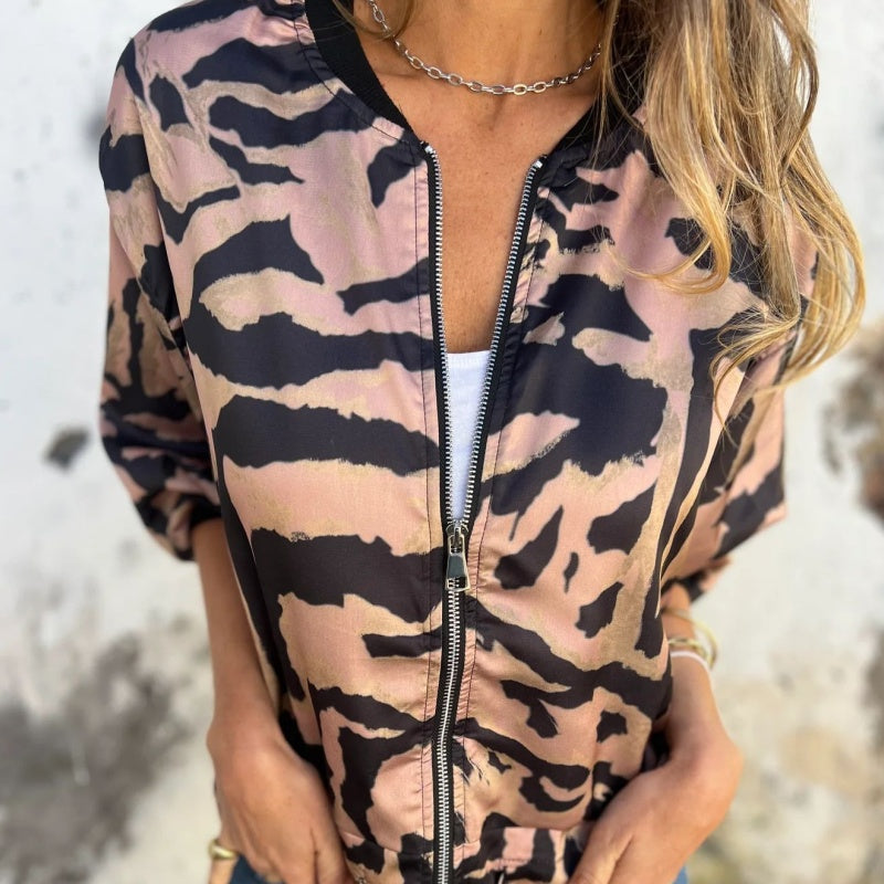 Zelda™ | Giacca Bomber con Zip e Stampa Zebra