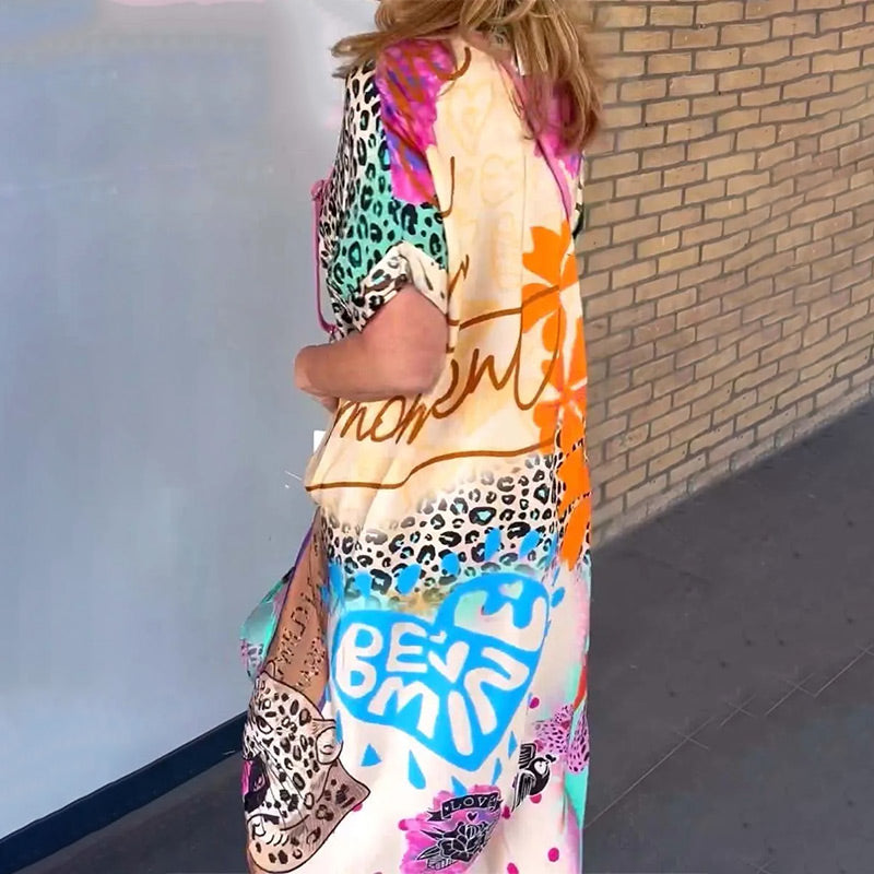 👗Élisabeth™ | Robe d'été fluide à imprimé éclatant et col en V